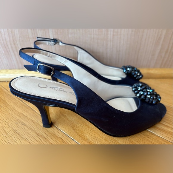 Caparros Slingback Sandals Open Toe Navy Blue Rhinestone Flower  Women’s 7B - Picture 4 of 6